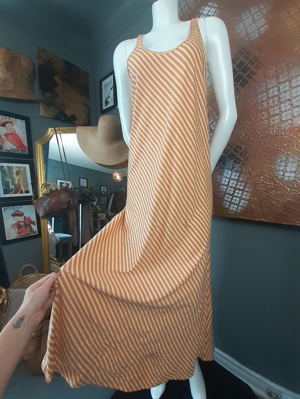 Zara Striped Maxi Dress in Lemon Yellow & Terracotta Pink